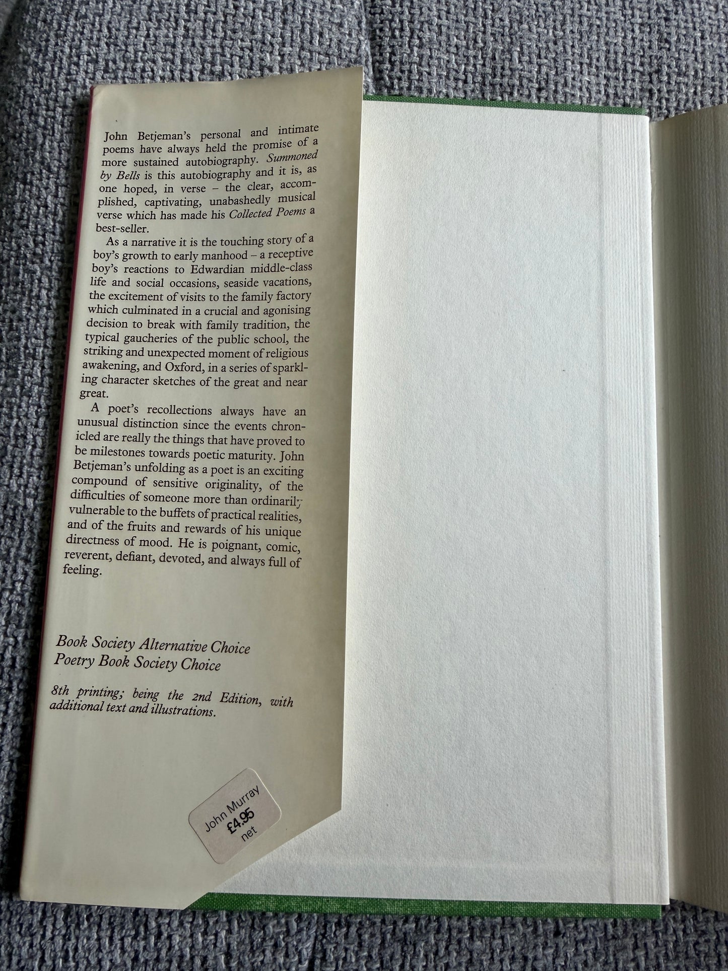 1978 Summoned By Bells John Betjeman - John Murray Publishing Edition