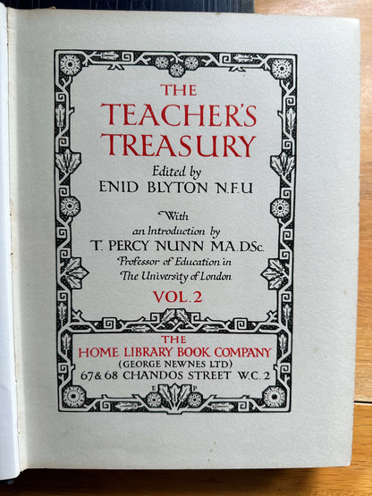 1926 The Teacher’s Treasury - Enid Blyton (Prof T. Percy Nunn intro) early edition, complete 3-volume set, original Newnes binding - Honeyburn Books (UK)
