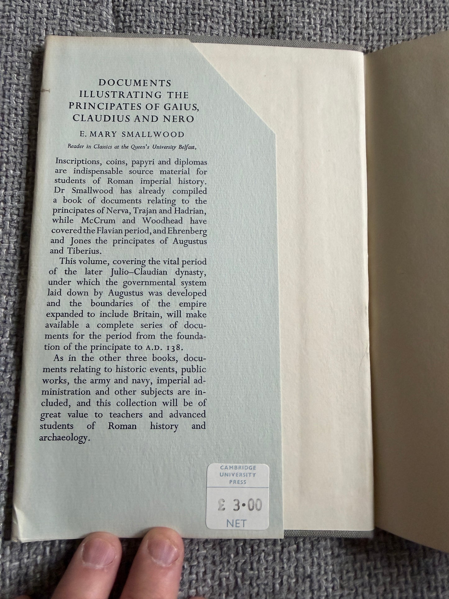1967 Documents Gaius Claudius Nero - E. Mary Smallwood (Cambridge University Press) - Honeyburn Books (UK)