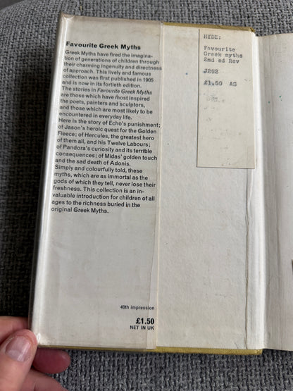 1973 Favourite Greek Myths Book by Lilian Stoughton Hyde (Harrap) - Ex-Library Edition - Honeyburn Books (UK)