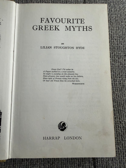 1973 Favourite Greek Myths Book by Lilian Stoughton Hyde (Harrap) - Ex-Library Edition - Honeyburn Books (UK)