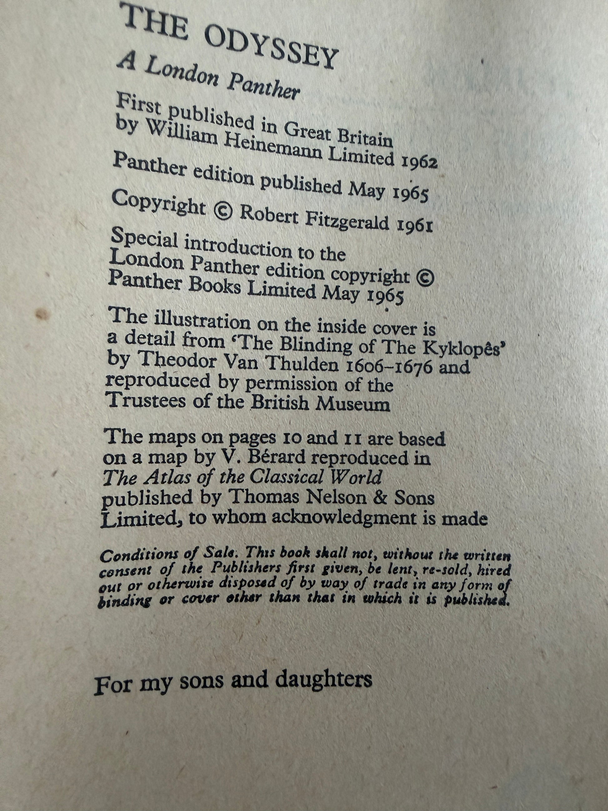 1965 Homer The Odyssey Fitzgerald London Panther Edition - Honeyburn Books (UK)