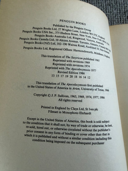 The Satyricon Penguin Classics - 1986 Edition Translated by J. P. Sullivan, Includes Seneca & The Apocolocyntosis - Honeyburn Books (UK)