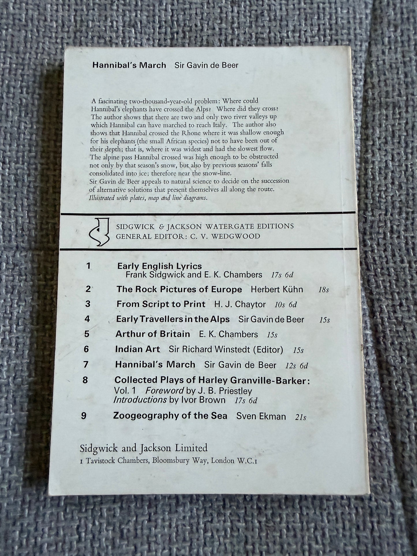 1967 Hannibal's March Book by Sir Gavin de Beer - Sidgwick & Jackson Edition - Honeyburn Books (UK)