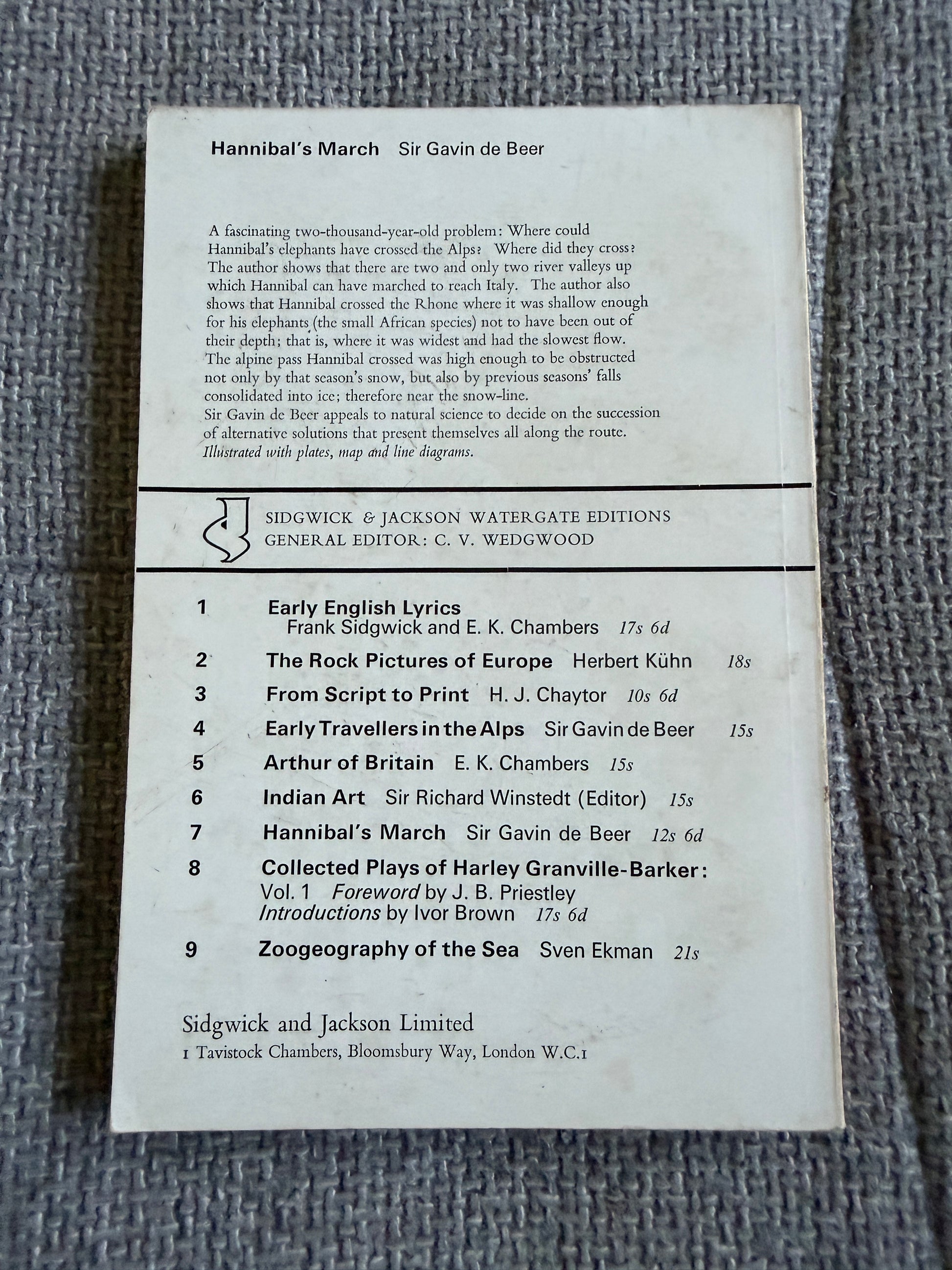 1967 Hannibal's March Book by Sir Gavin de Beer - Sidgwick & Jackson Edition - Honeyburn Books (UK)