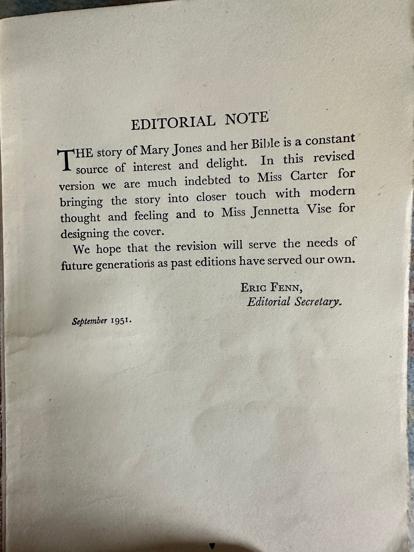 1951 Mary Jones & Her Bible - Mission Society