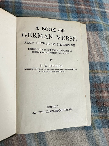 1946 A Book Of German Verse From Luther To Liliencron - H. G. Fiedler(Oxford Clarendon Press)