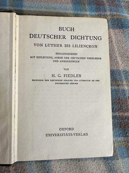 1946 A Book Of German Verse From Luther To Liliencron - H. G. Fiedler(Oxford Clarendon Press)