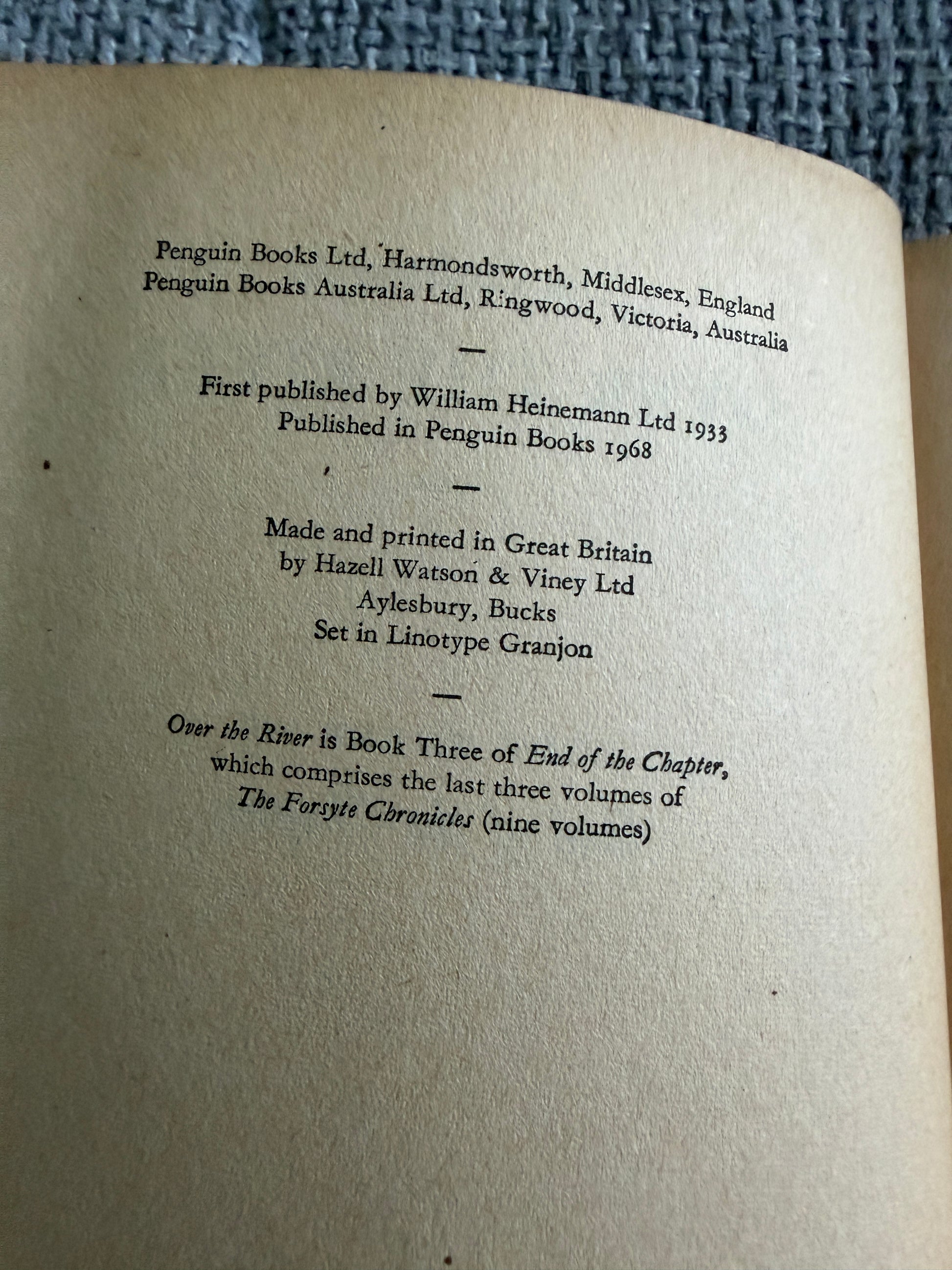 1968 Over The River John Galsworthy - Penguin Books Edition - Honeyburn Books (UK)