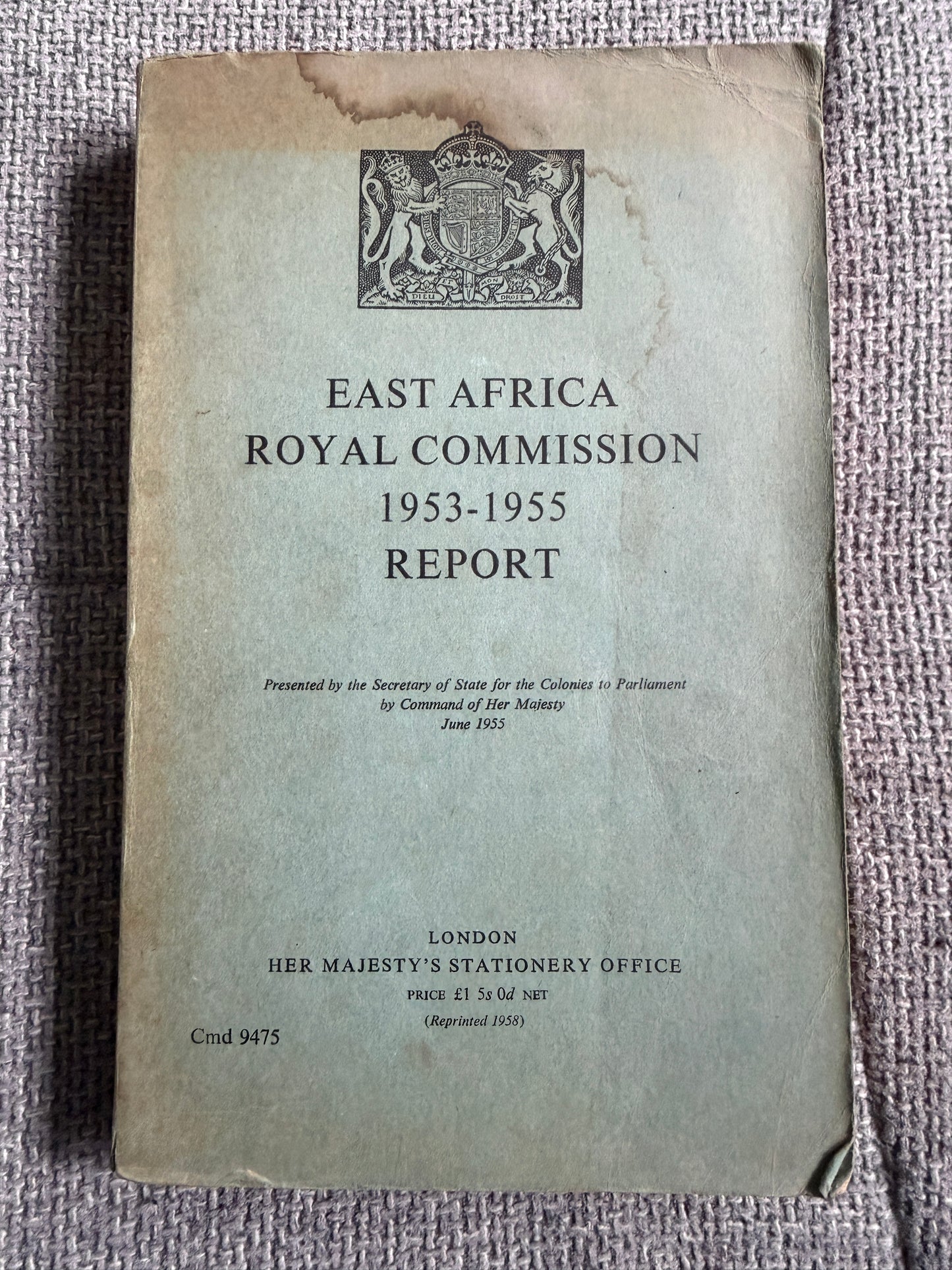 1958 East Africa Royal Commission Report with 4 Maps - Her Majesty’s Stationery Office - Honeyburn Books (UK)