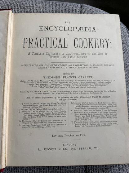 1890 4x volumes The Encyclopaedia Of Practical Cookery - Theodore Francis Garrett (L. Upcott Gill Pub) - Honeyburn Books (UK)