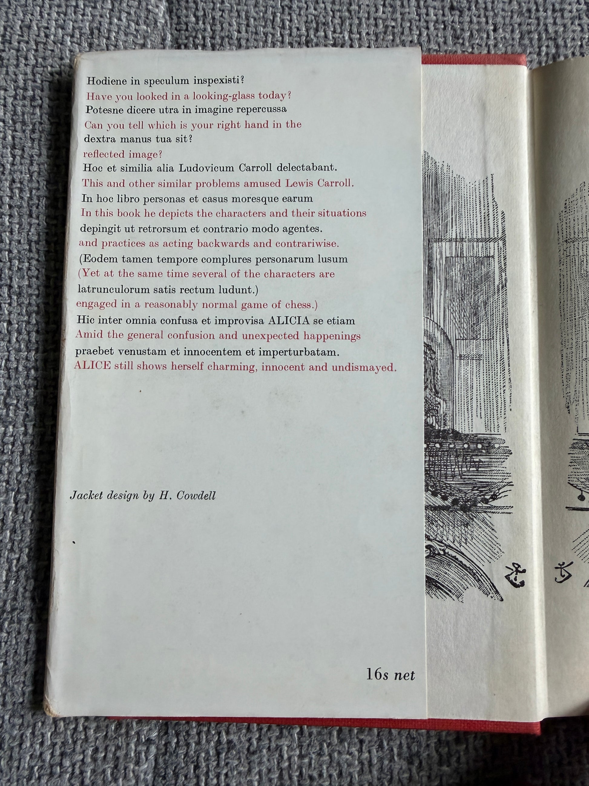 1966 Aliciae Per Speculum Transitus - Ludovici Carroll (Sir John Tennial illustration) translated by Clive Harcourt Carruthers (MacMillan) - Honeyburn Books (UK)