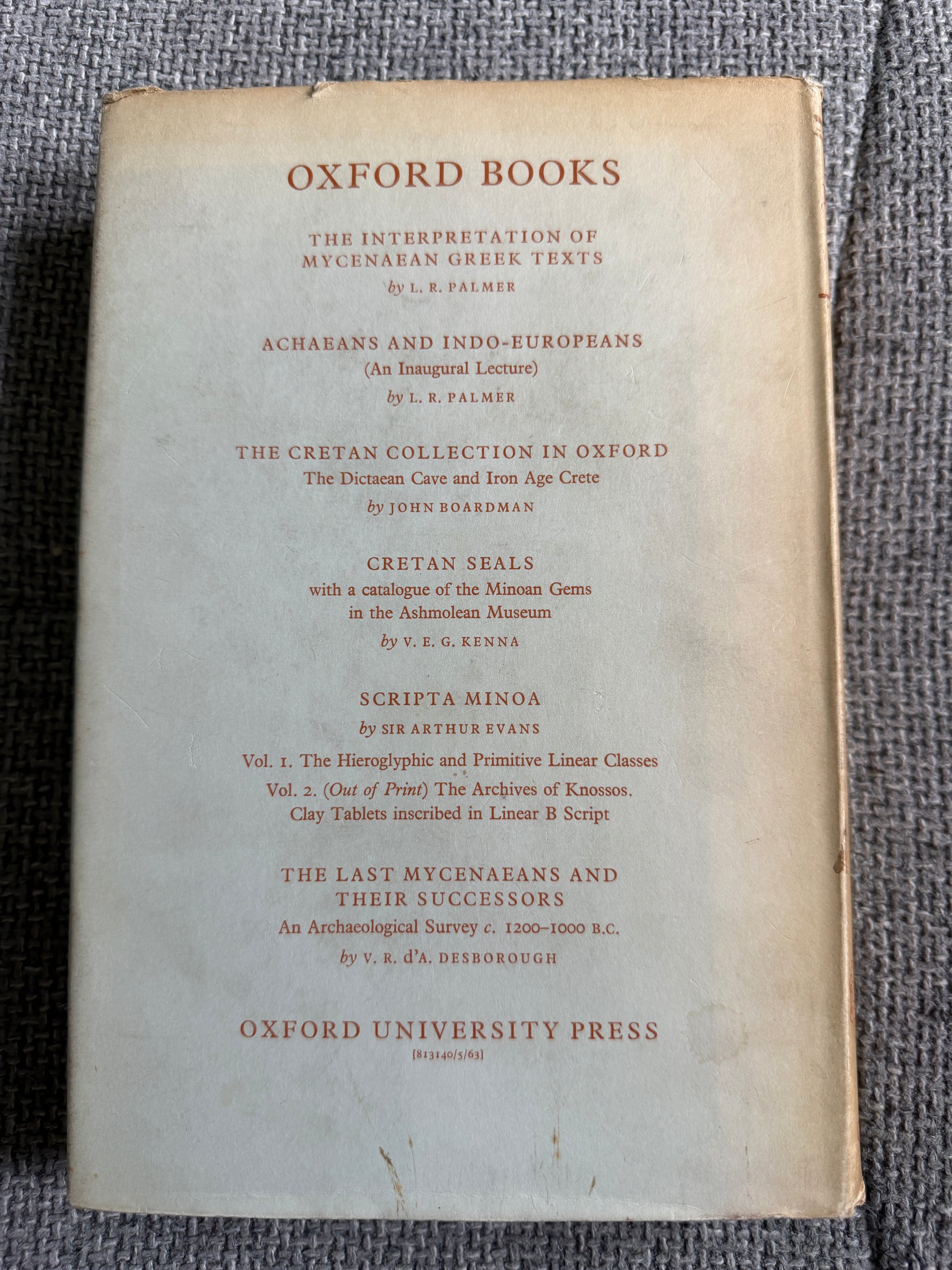 1963*1st* On The Knossos Tablets - L. R. Palmer & John Boardman (Oxford) - Honeyburn Books (UK)