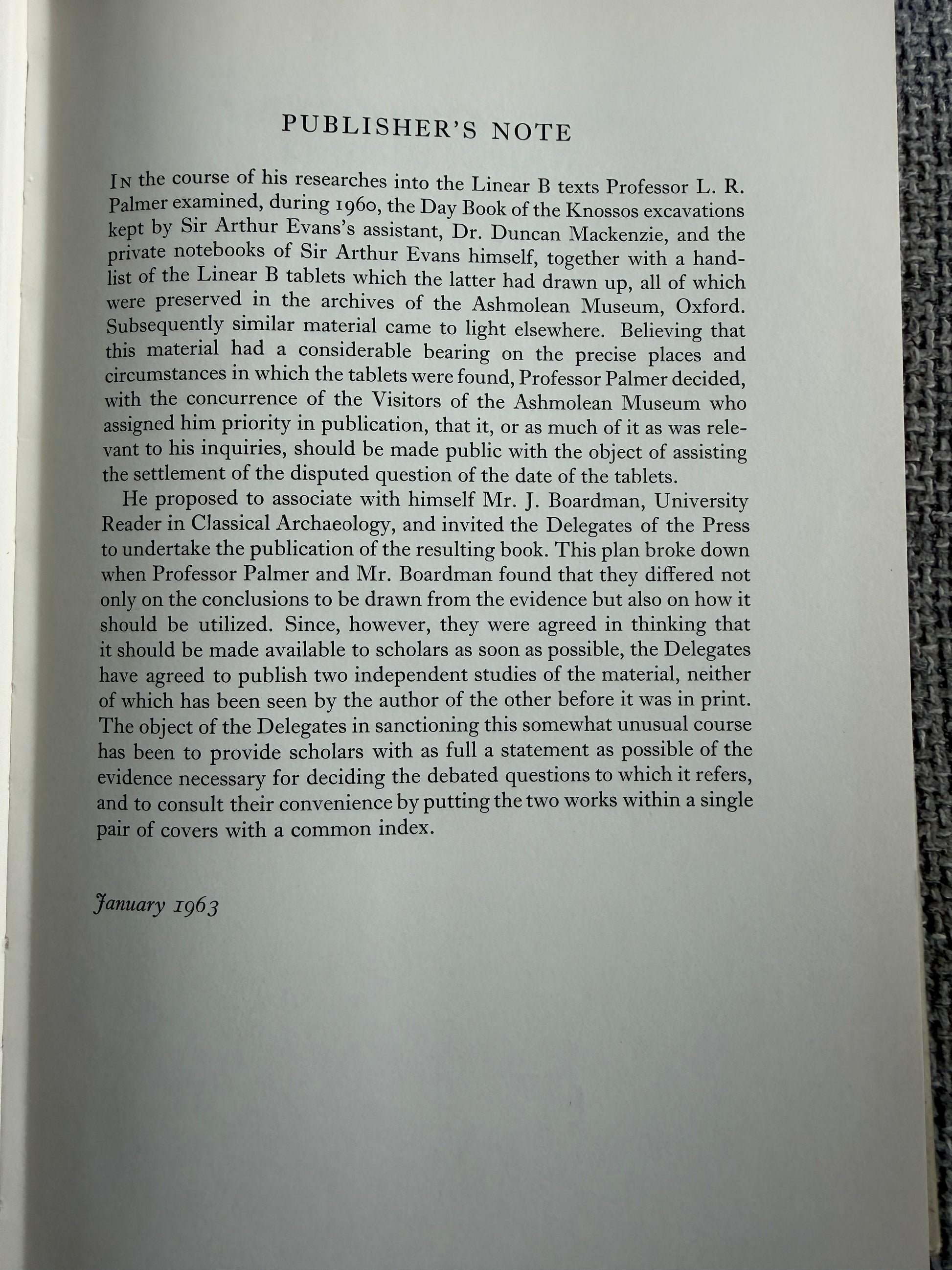 1963*1st* On The Knossos Tablets - L. R. Palmer & John Boardman (Oxford) - Honeyburn Books (UK)