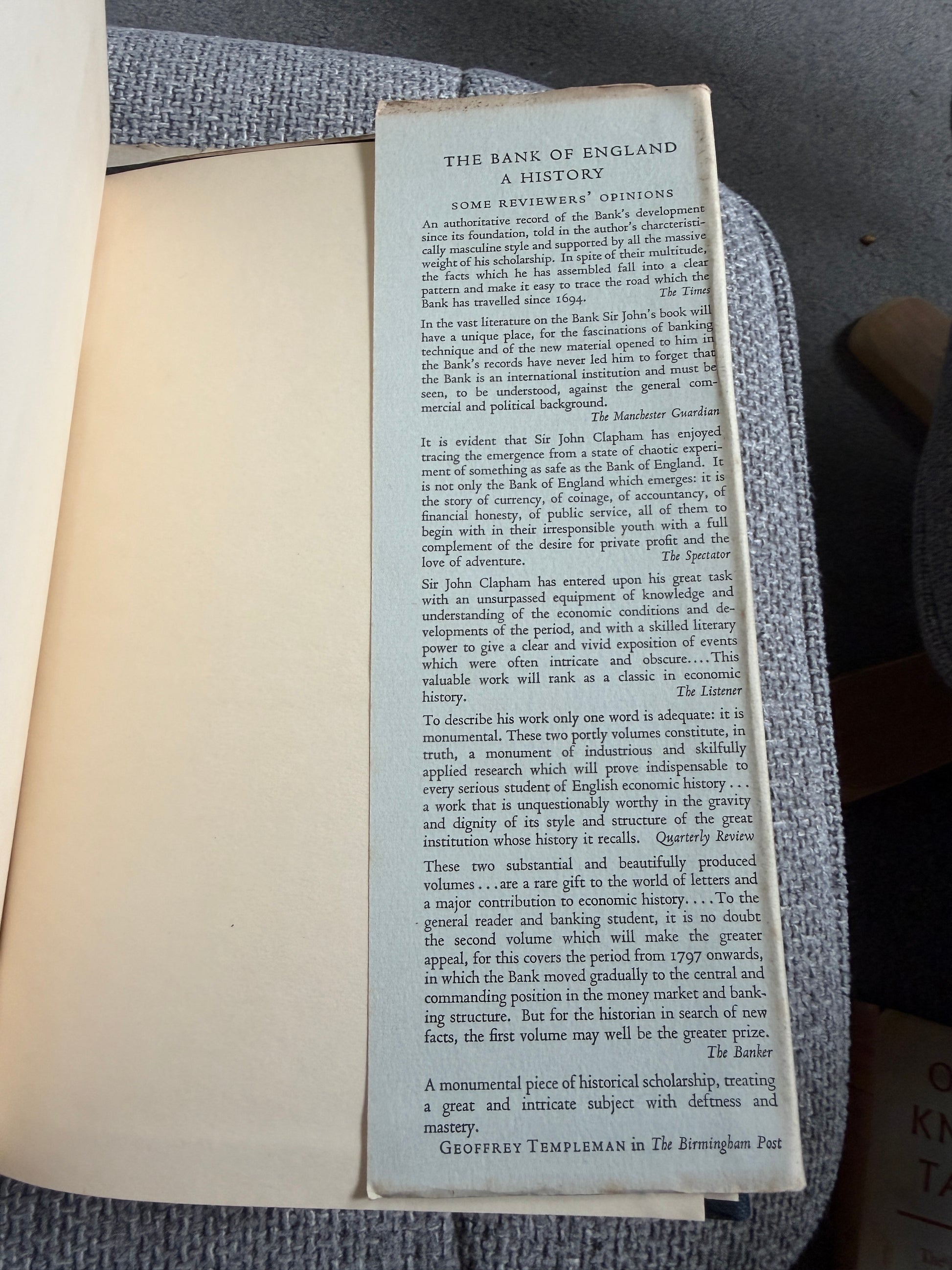 1958 The Bank Of England A History (2xVols) Sir John Clapham (Vol 1 1694-1797) (Vol 2 1797-1914) Cambridge University Press - Honeyburn Books (UK)