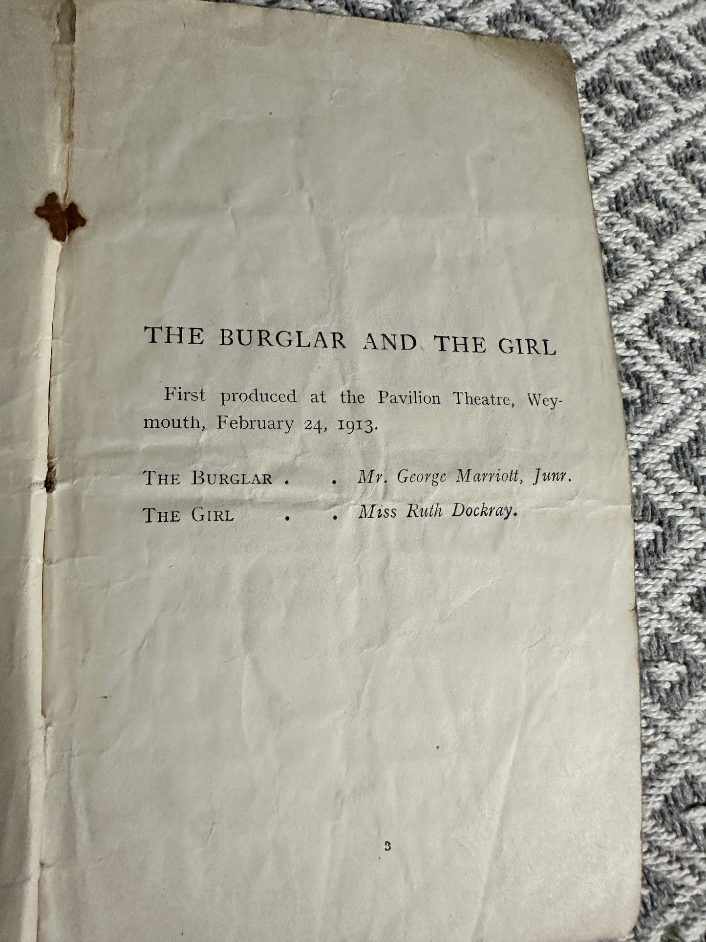 1913 The Burglar & The Girl - Matthew Boulton(French Acting Edition 2442)