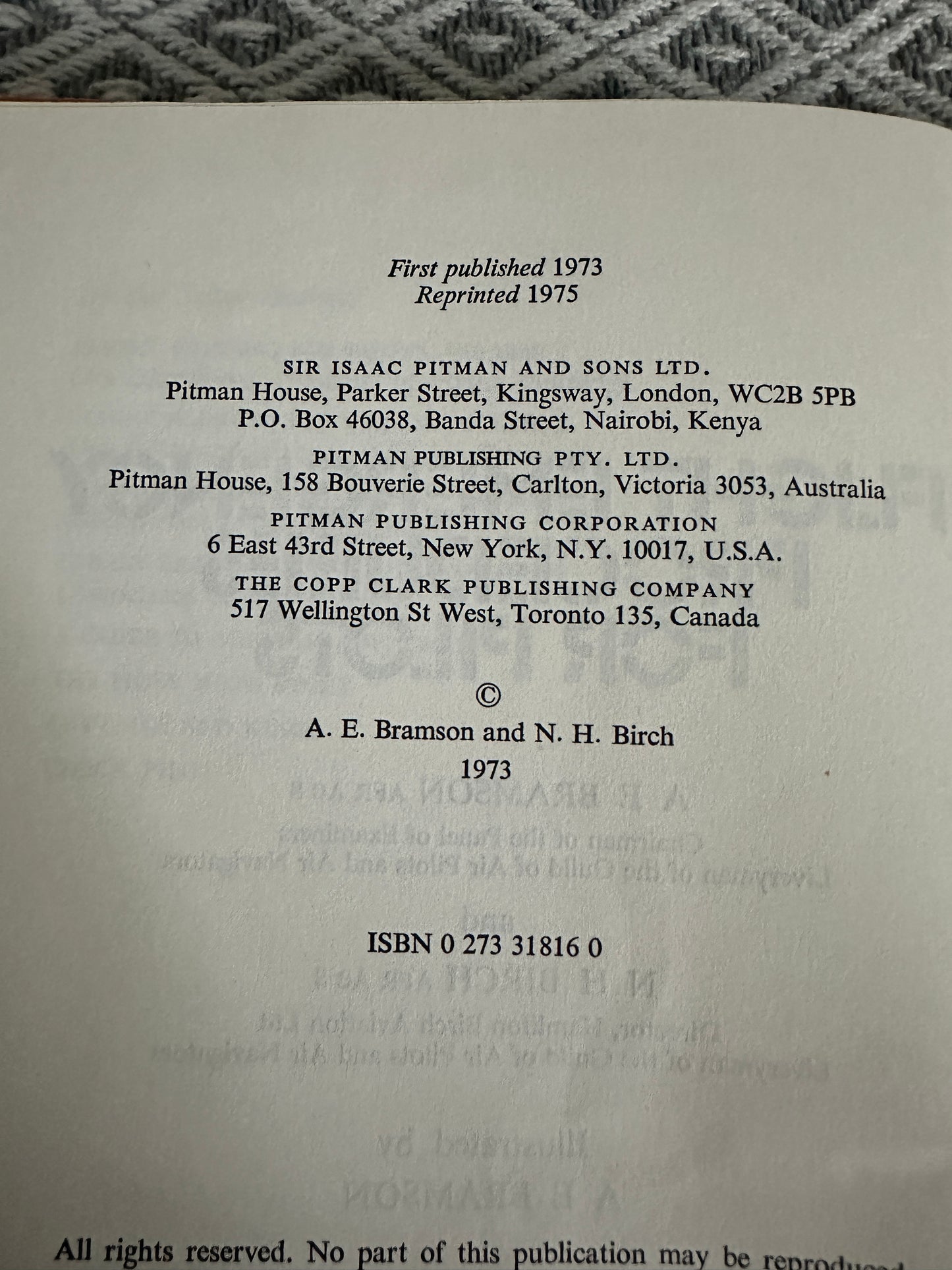 1975 Flight Emergency Procedures For Pilots - N. H. Birch & A. E. Bramson(Pitman Publishing)