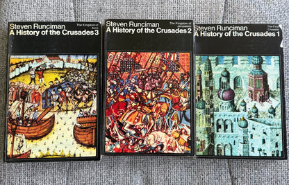 Steven Runciman – A History of the Crusades Vols. 1–3. Complete Peregrine Books 1965 edition. Original Penguin slipcase. Peregrine Books