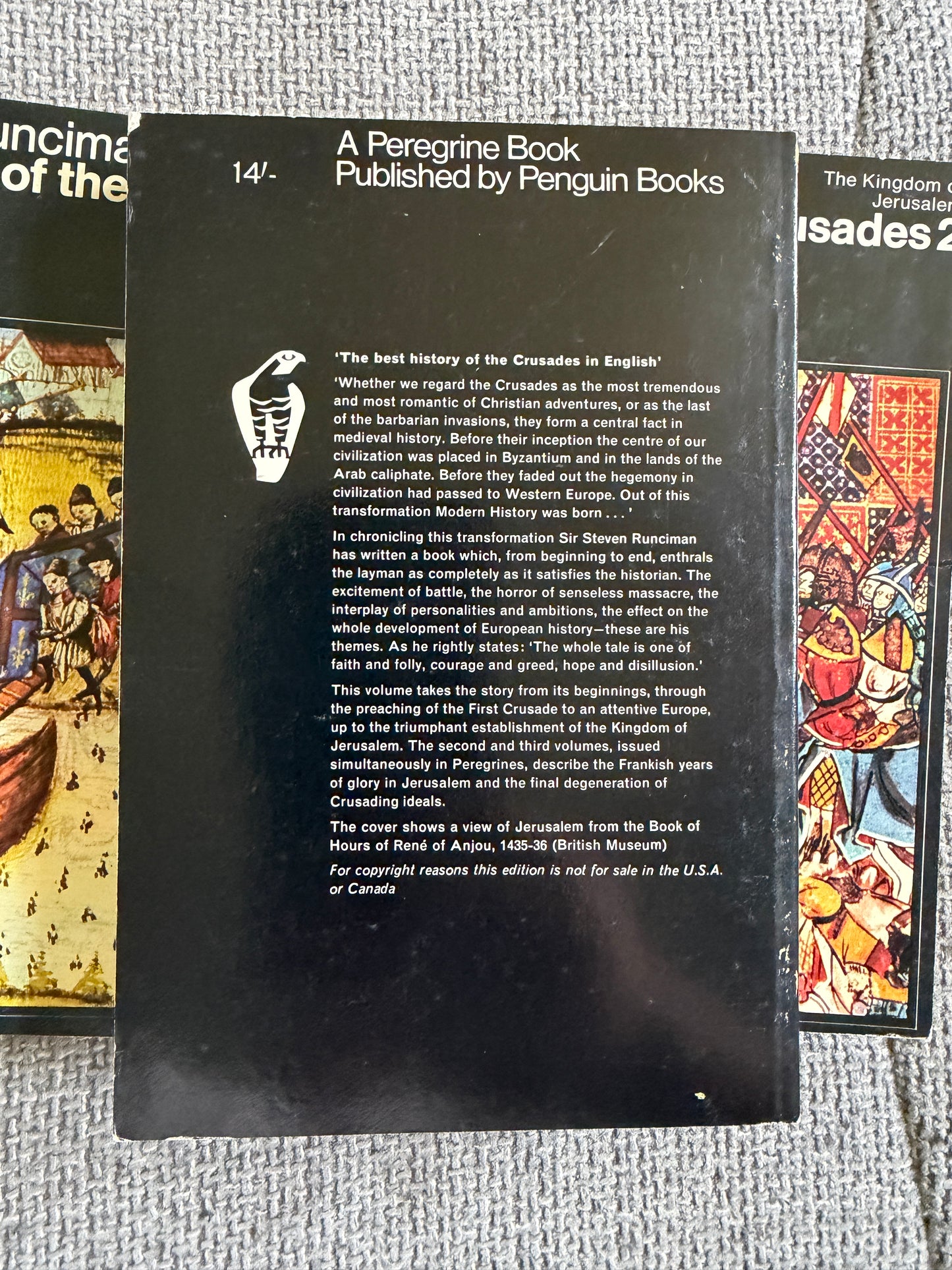 Steven Runciman – A History of the Crusades Vols. 1–3. Complete Peregrine Books 1965 edition. Original Penguin slipcase. Peregrine Books