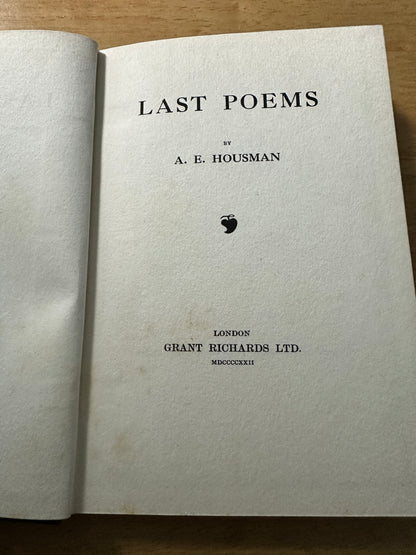 1922*1st* Last Poems - A. E. Housman(Grant Richards)