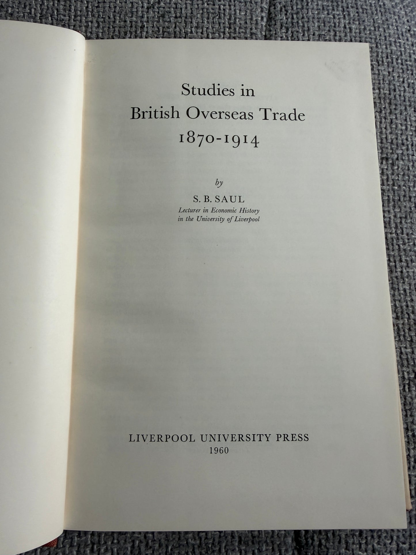 1960*1st* Studies In British Overseas Trade 1870-1914 - S. B. Saul (Liverpool University Press)