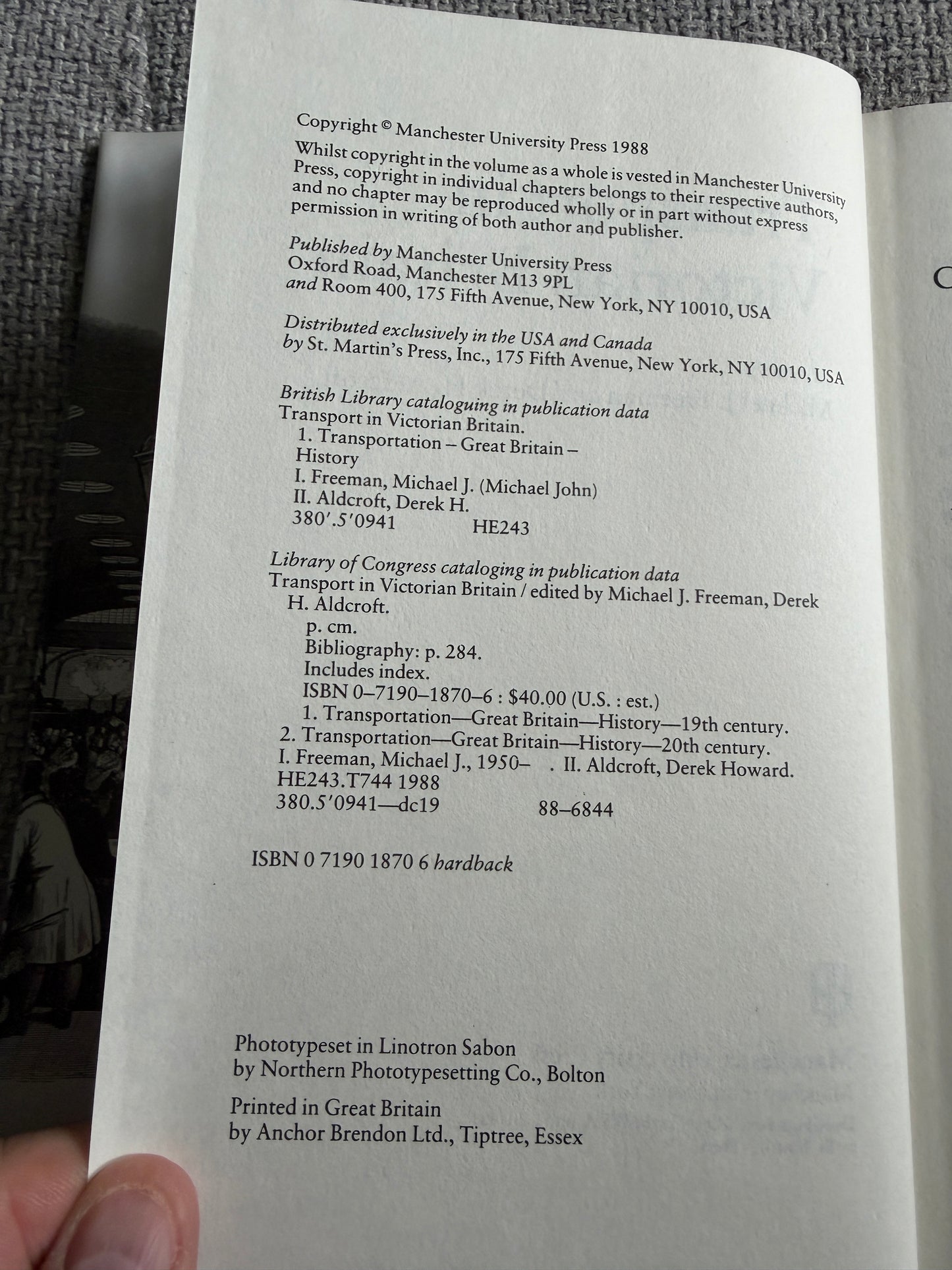 1988*1st* Transport In Victorian Britain - Michael J. Freeman & Derek H. Aldcroft (Manchester University Press)