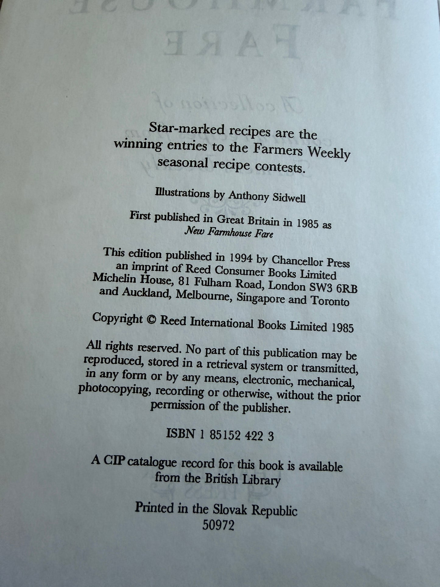 1994 Traditional Farmhouse Fare (Chancellor Press) A Collection Of Recipes From Farmer’s Weekly