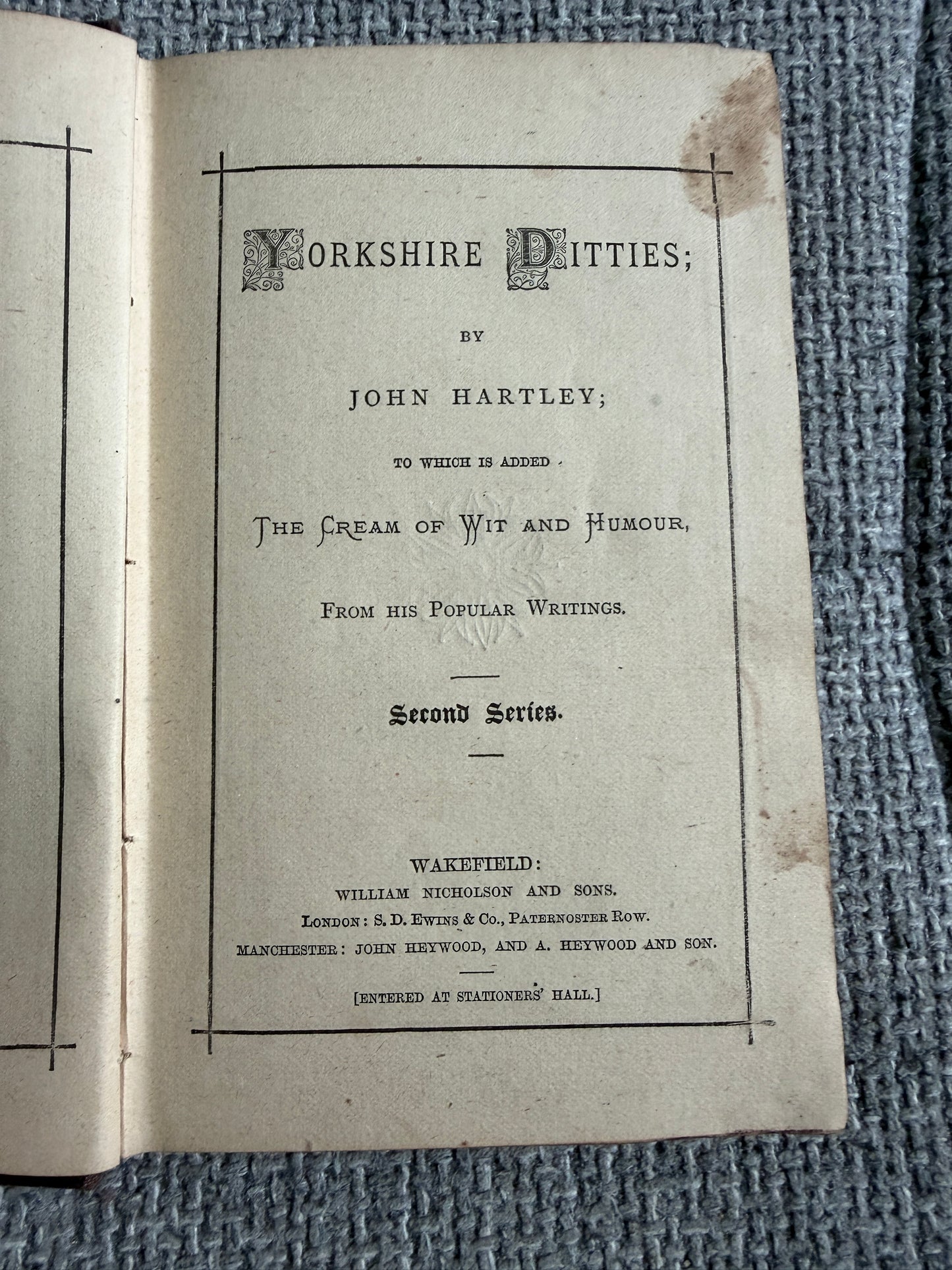 1898 Yorkshire Ditties (Second Series) John Hartley (William Nicholson & Sons)
