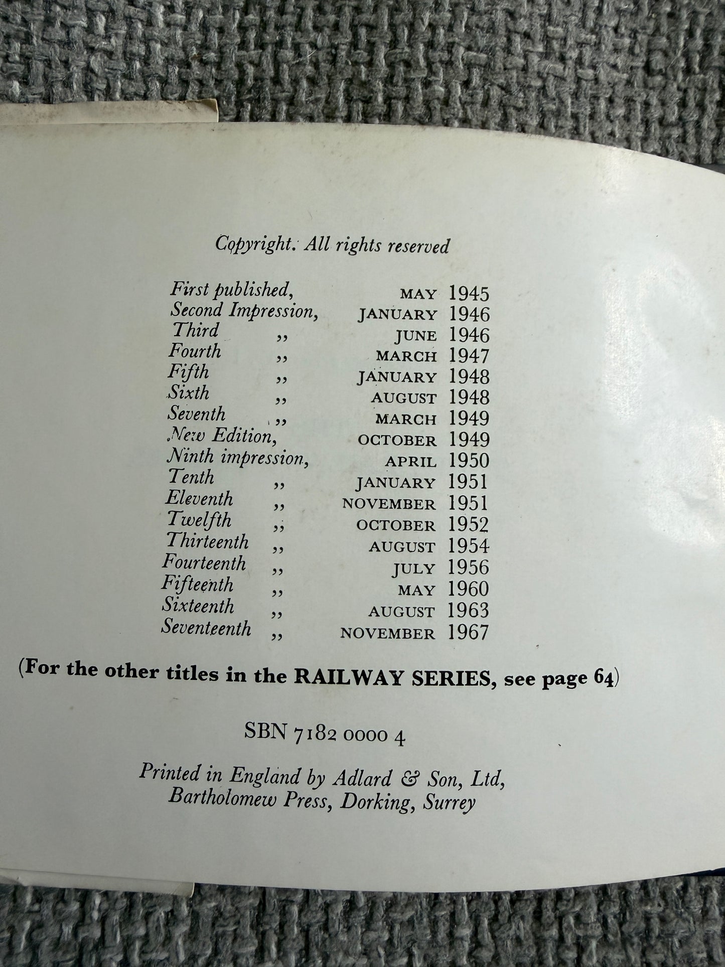 1967 The Three Railway Engines (No1) The Rev W. Awdry (C. Reginald Dalby illust) Kaye & Ward Ltd