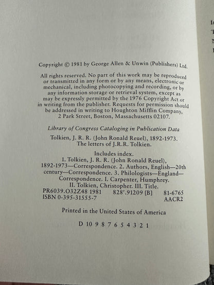 1980*1st* The Letters Of J. R. R. Tolkien - Humphrey Carpenter(Houghton Mifflin New York)