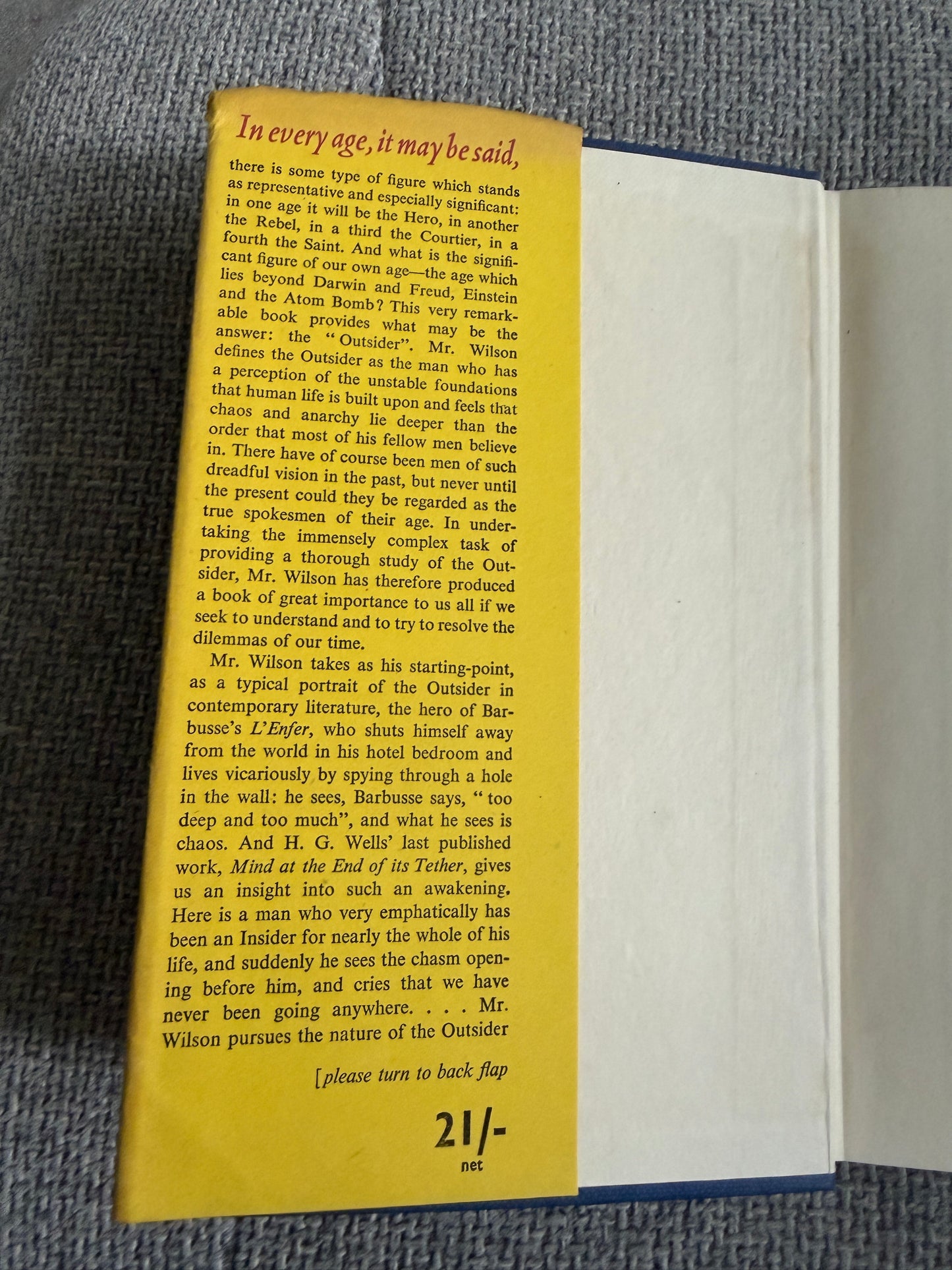 Colin Wilson – The Outsider (1956) – Victor Gollancz – Fifth Impression with Original Yellow Dust Jacket