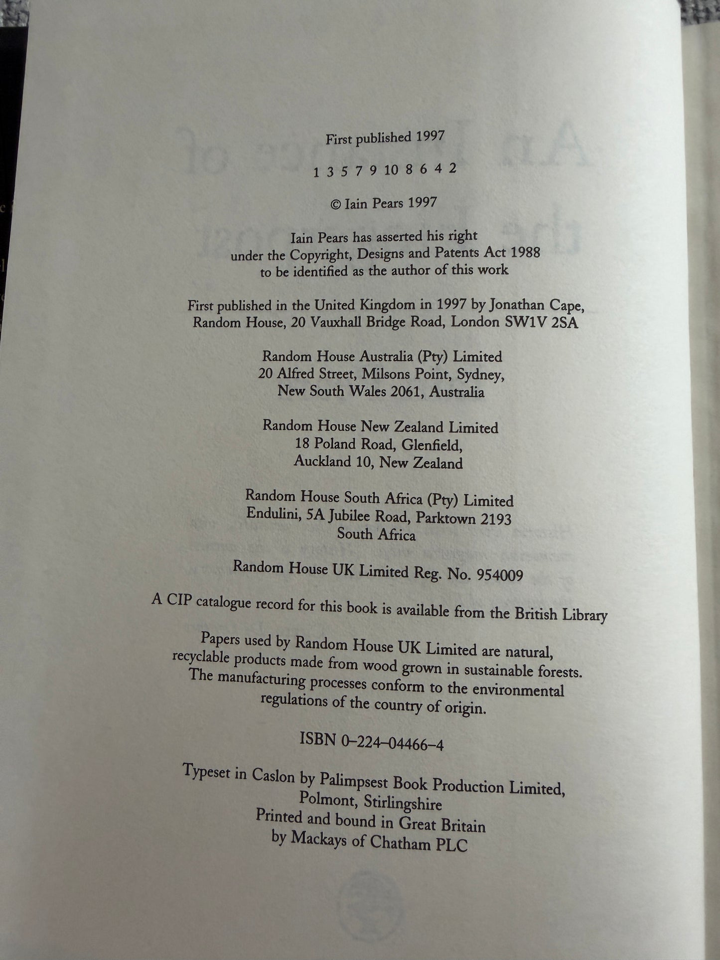 1997*1st* An Instance Of The Fingerpost - Iain Pears (Jonathan Cape)