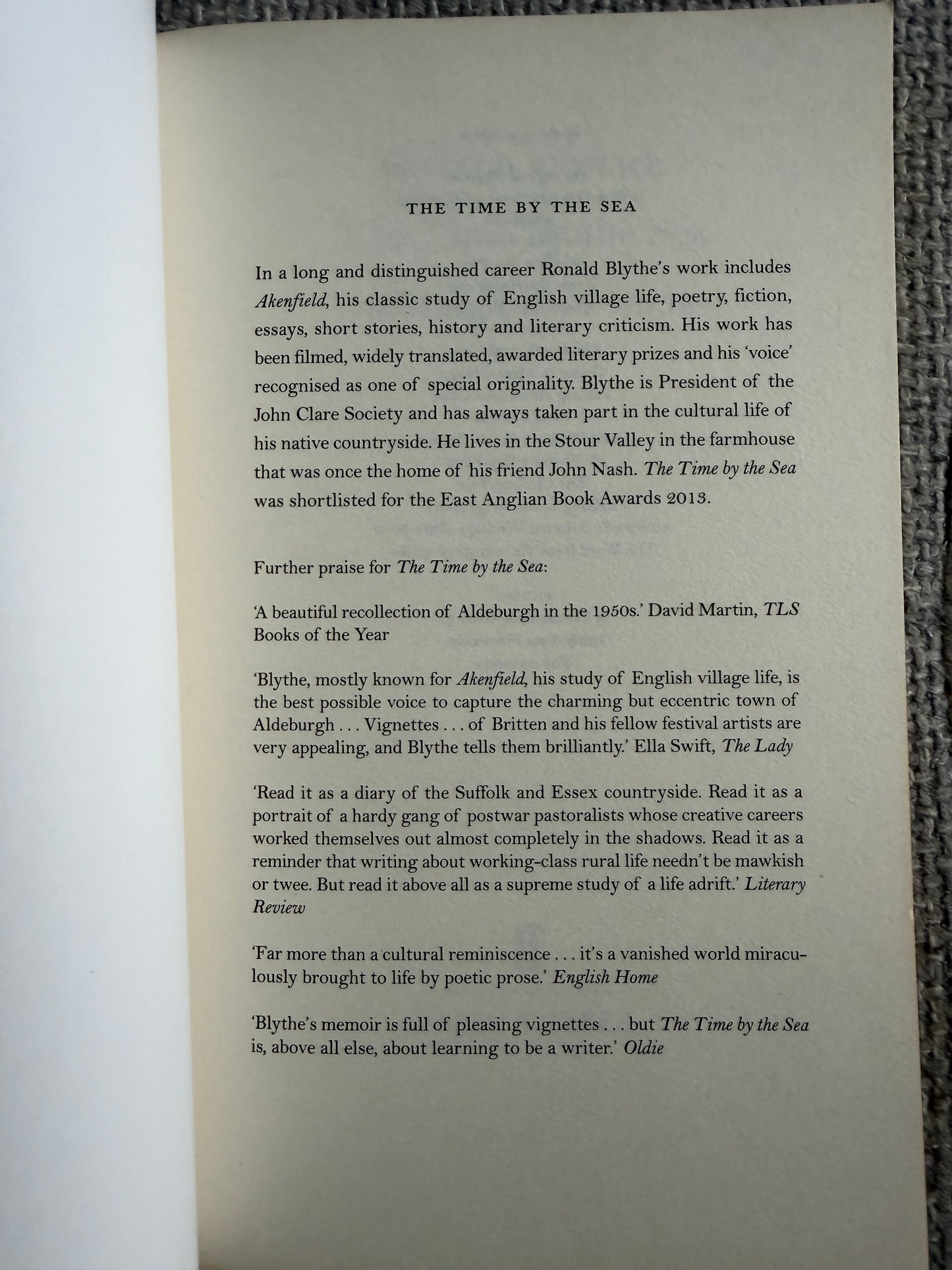 2014 The Time By The Sea Aldeburgh 1955-1958 - Ronald Blythe (Faber & Faber)