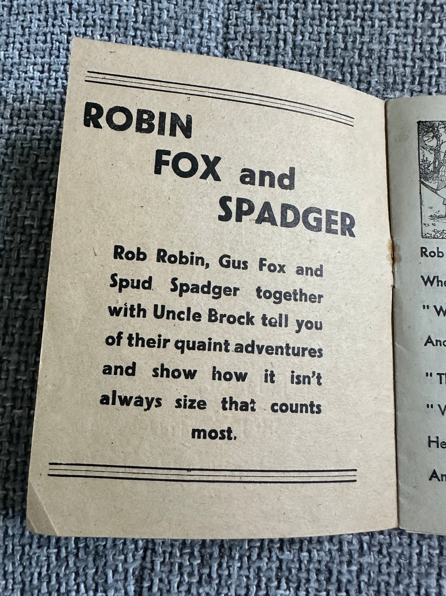 1946 The Tale Of Robin, Fox & Spadger Or It Isn’t Size That Counts - The Featherstone Press Ltd