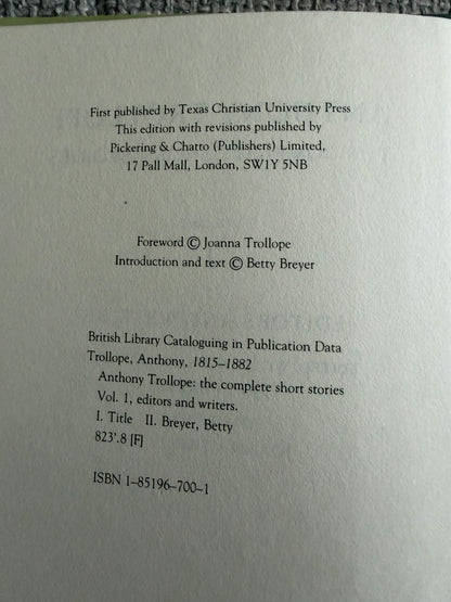 1990 Anthony Trollope The Complete Short Stories volume 1 - William Pickering Published