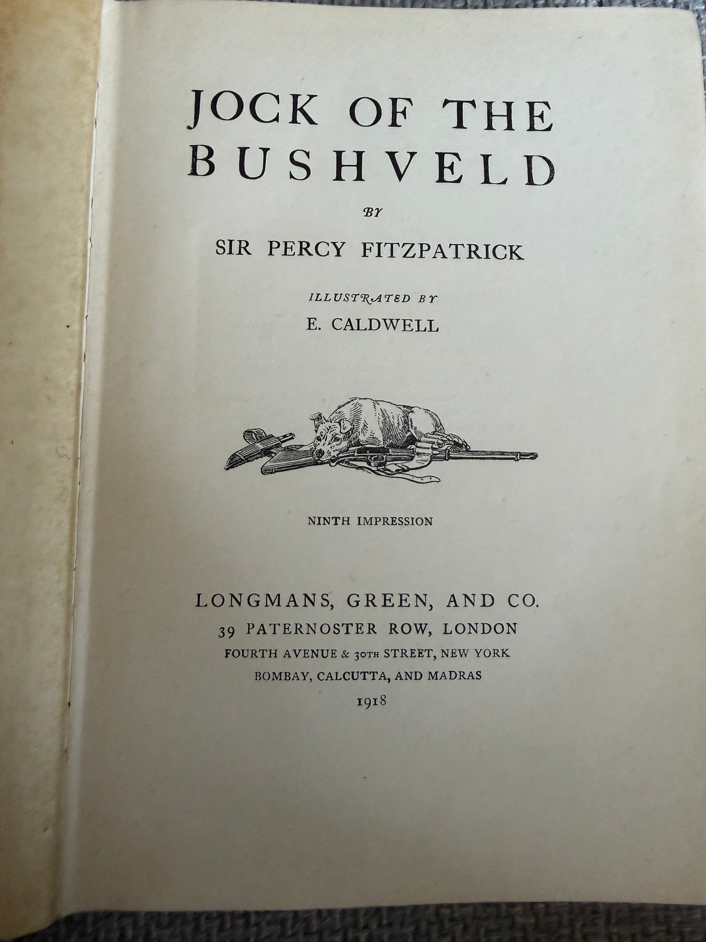 1919 Jock Of The Bushveld - Sir Percy Fitzpatrick (E. Caldwell illust) Longmans, Green & Co Ltd