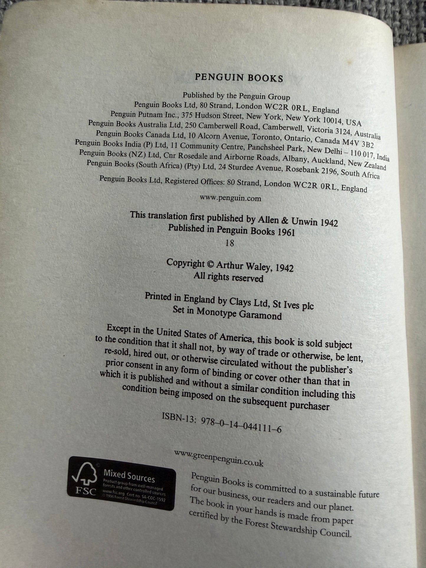 Monkey - Wu Ch’Êng-Ên translated by Arthur Waley (Penguin Classics) undated