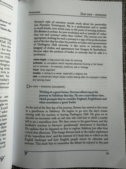 2000 The Remains of The Day - Kazuo Ishiguro (York Study Notes by Sarah Peters) Longmans/ York Press