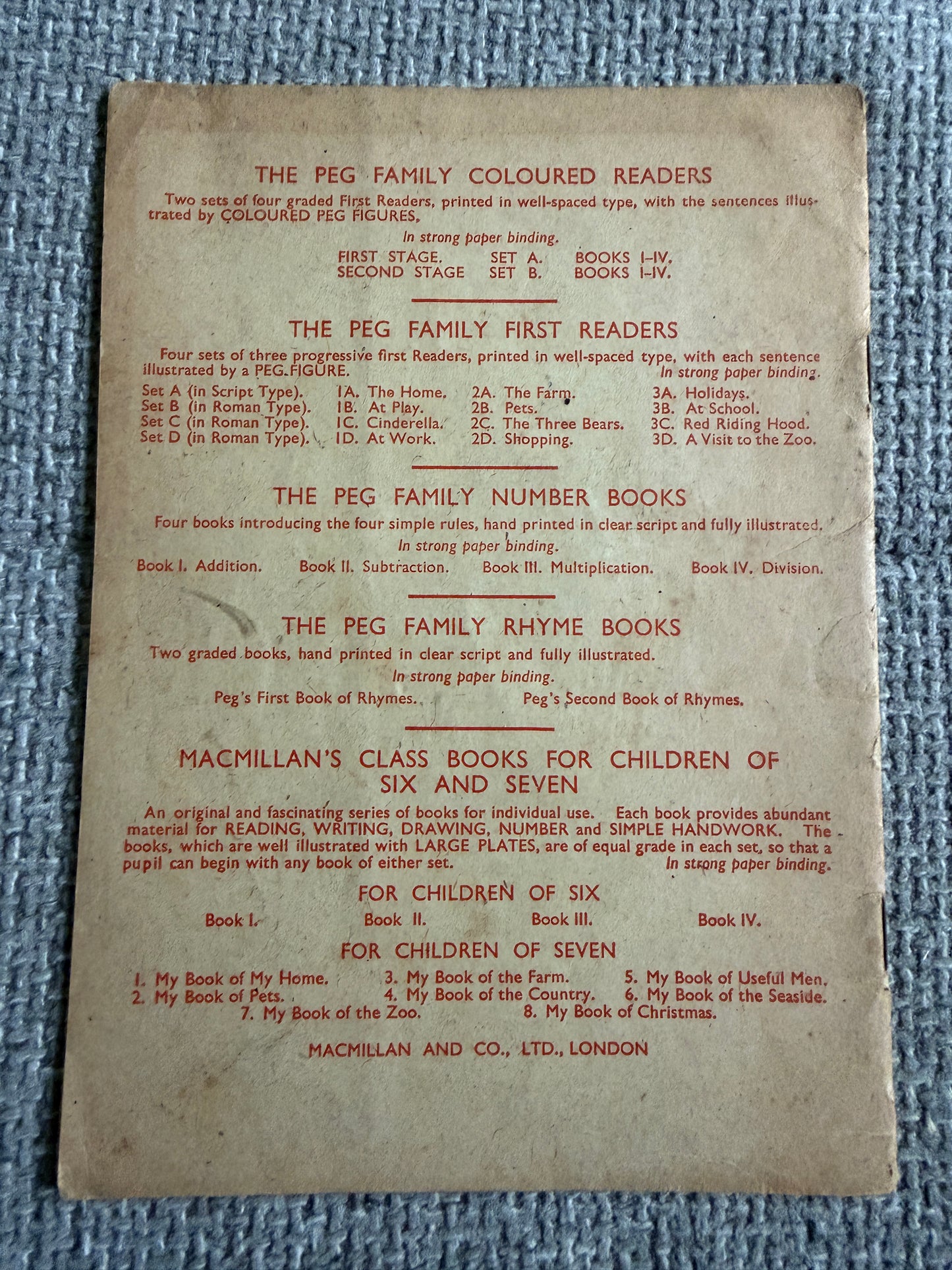1946 The Peg Family Coloured Readers IV - A. Simon & Sue (MacMillan & Co. Ltd)