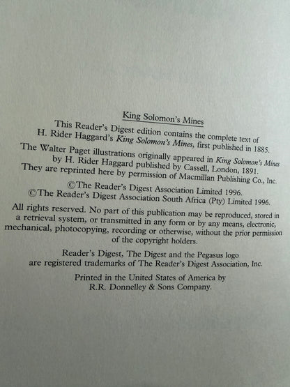 1996 King Solomon’s Mines - H. Rider Haggard (Walter Paget illust) Afterword by Robert E. Morsberger (Reader’s Digest)