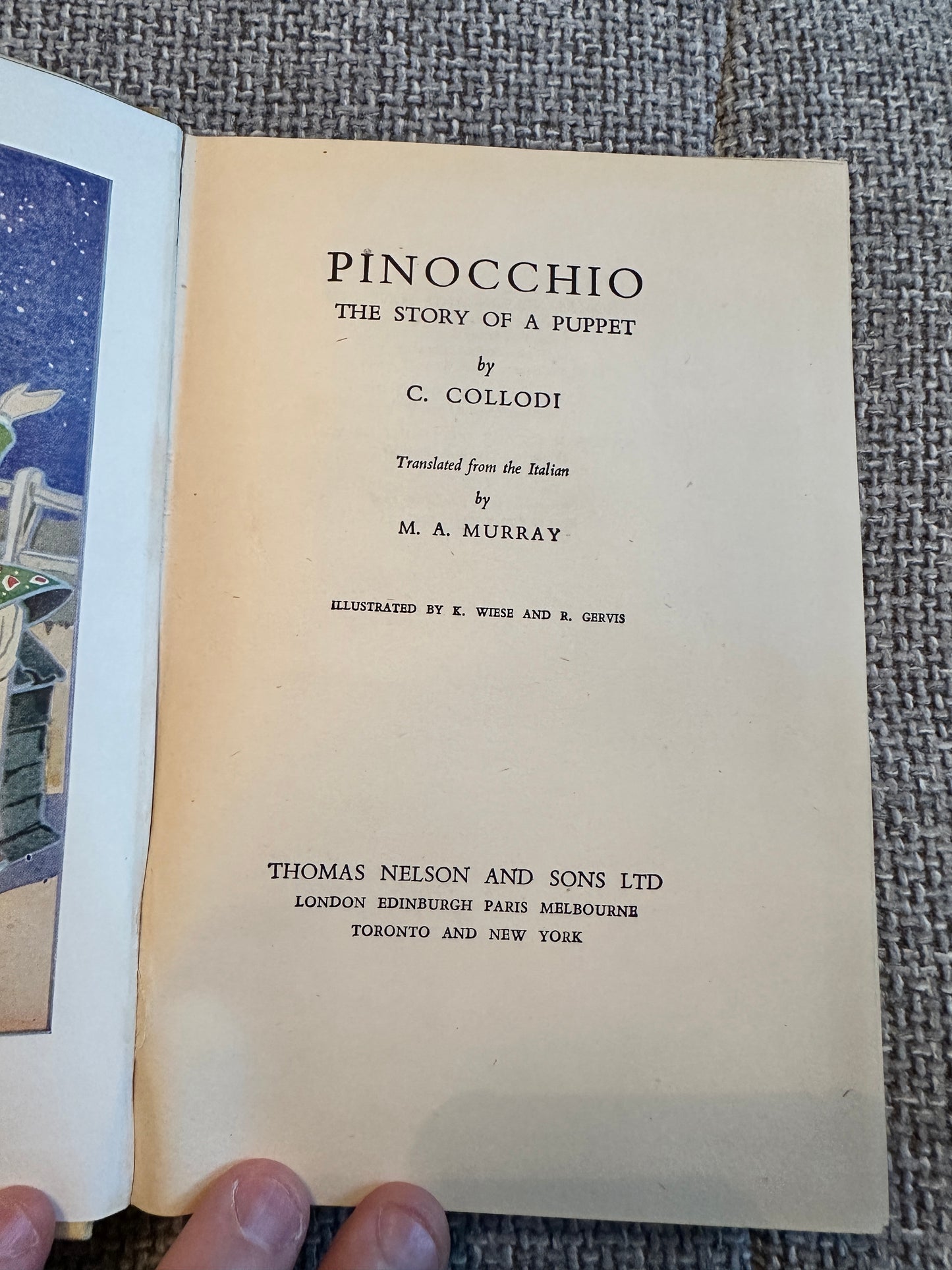 1947 Pinocchio: The Story Of A Puppet - Carlo Collodi(Kurt Wiese & Ruth Gervis Illust) Thomas Nelson & Sons Ltd