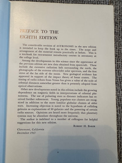 1964 Astronomy(8th edition) Robert Baker(D. Van Nostrand Company Inc Princeton, New Jersey