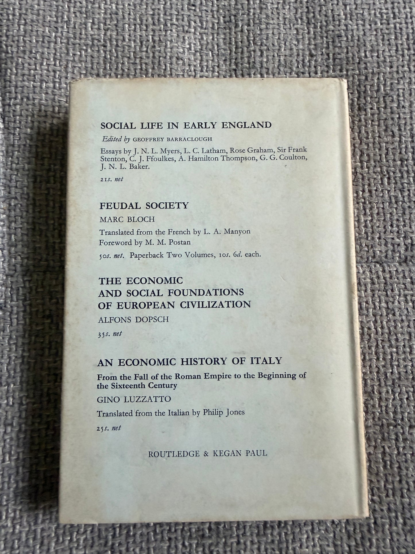 1965 Economic & Social History Of Medieval Europe - Professor H. Pirenne (Routledge & Kegan Paul)