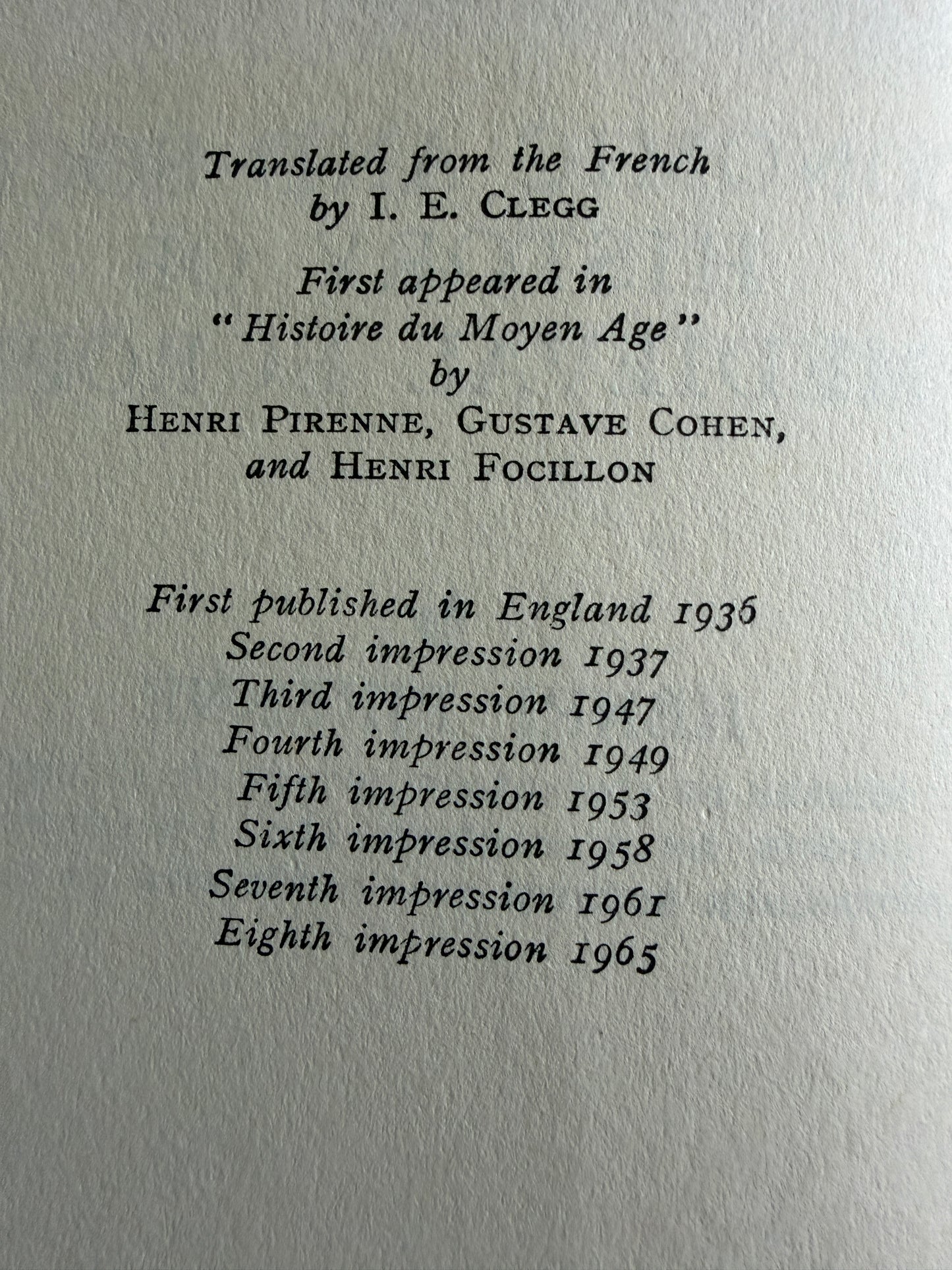 1965 Economic & Social History Of Medieval Europe - Professor H. Pirenne (Routledge & Kegan Paul)