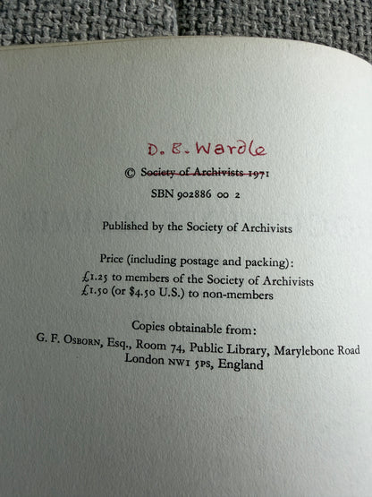 1971*1st* Document Repair (Volume 1) D. B. Wardle (Society Of Archivists)