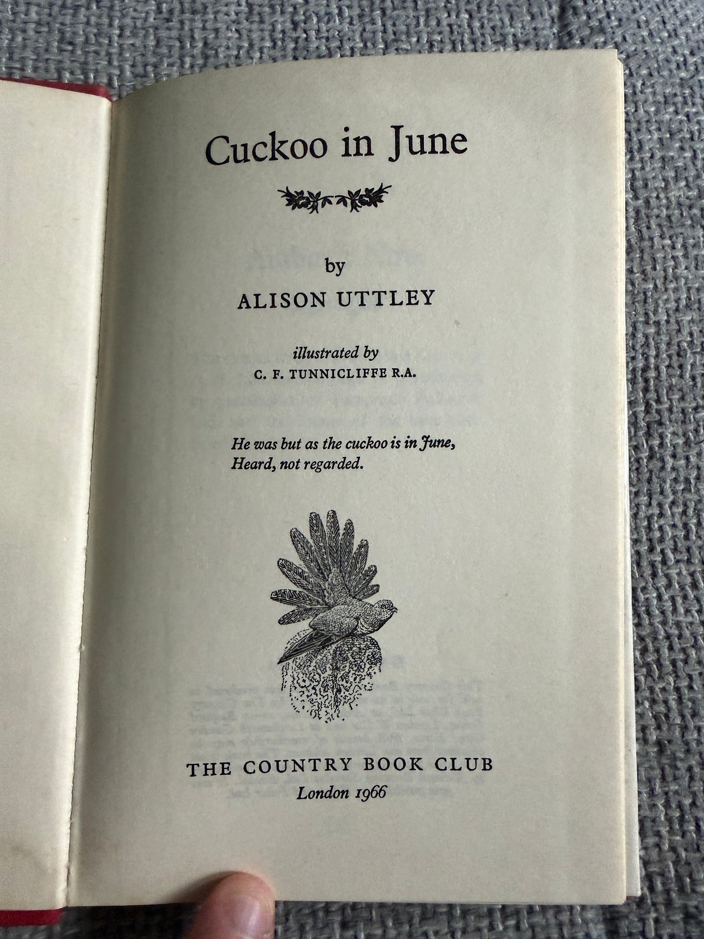 1966 Cuckoo In June - Alison Uttley (C. F. Tunnicliffe illust) The Country Book Club