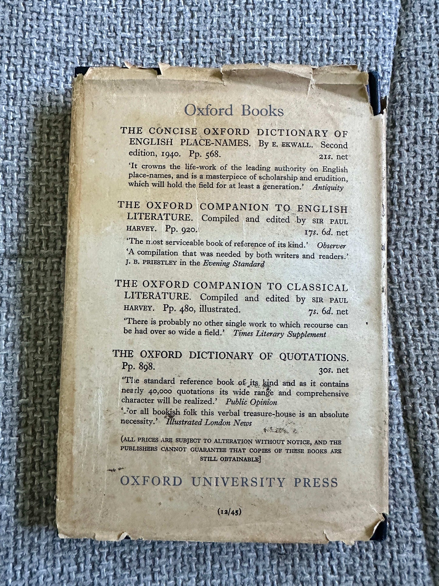 1945*1st* The Oxford Dictionary Of English Christian Names - E. G. Withycombe (Clarendon Press Oxford)