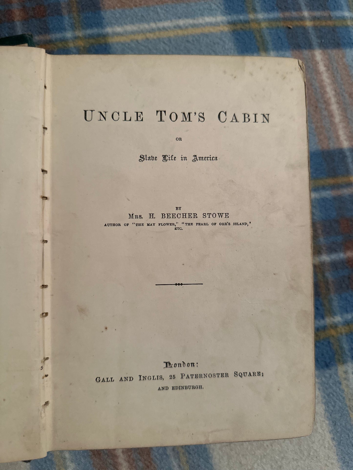 1898 Uncle Tom’s Cabin(Slave Life In America) Mrs Harriet Beecher Stowe(Gall & Inglis Publisher)