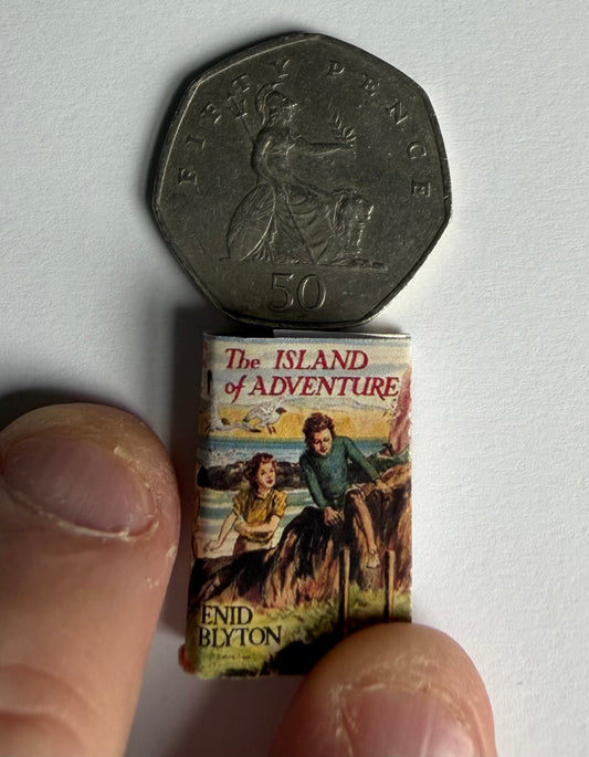 The Island Of Adventure 1:12 scale 2x3 miniature. Detachable dust jacket. Book opens.