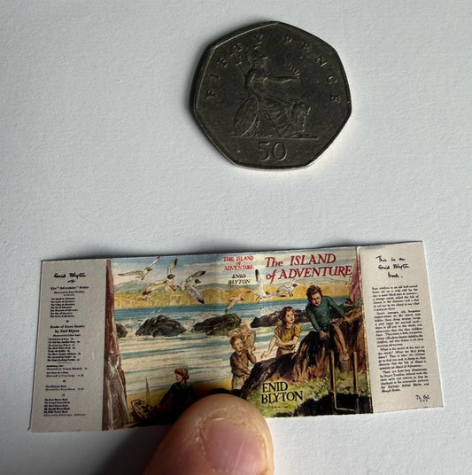 The Island Of Adventure 1:12 scale 2x3 miniature. Detachable dust jacket. Book opens.